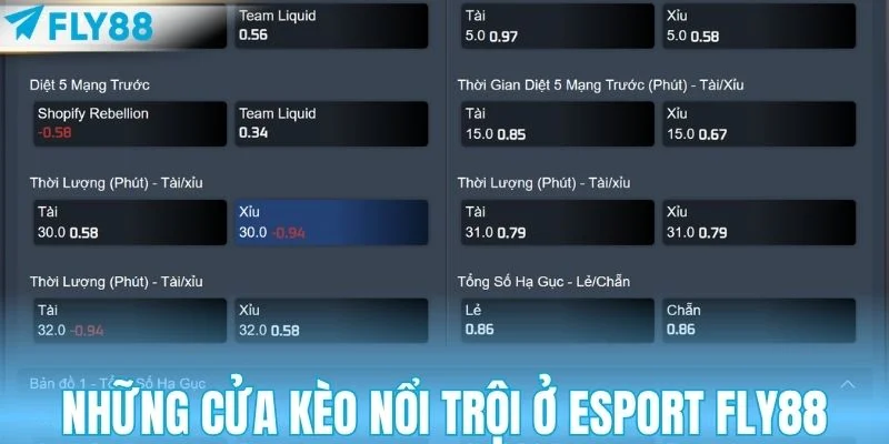 Những cửa kèo nổi trội ở Esport FLY88